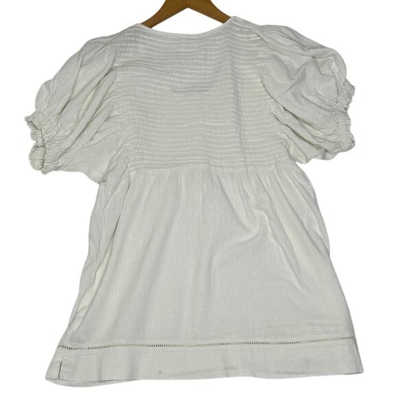 Free People Elsie Top Sz S Cream Puffy Sleeved Baby Doll Smocked Cottagecore - Picture 2 of 9